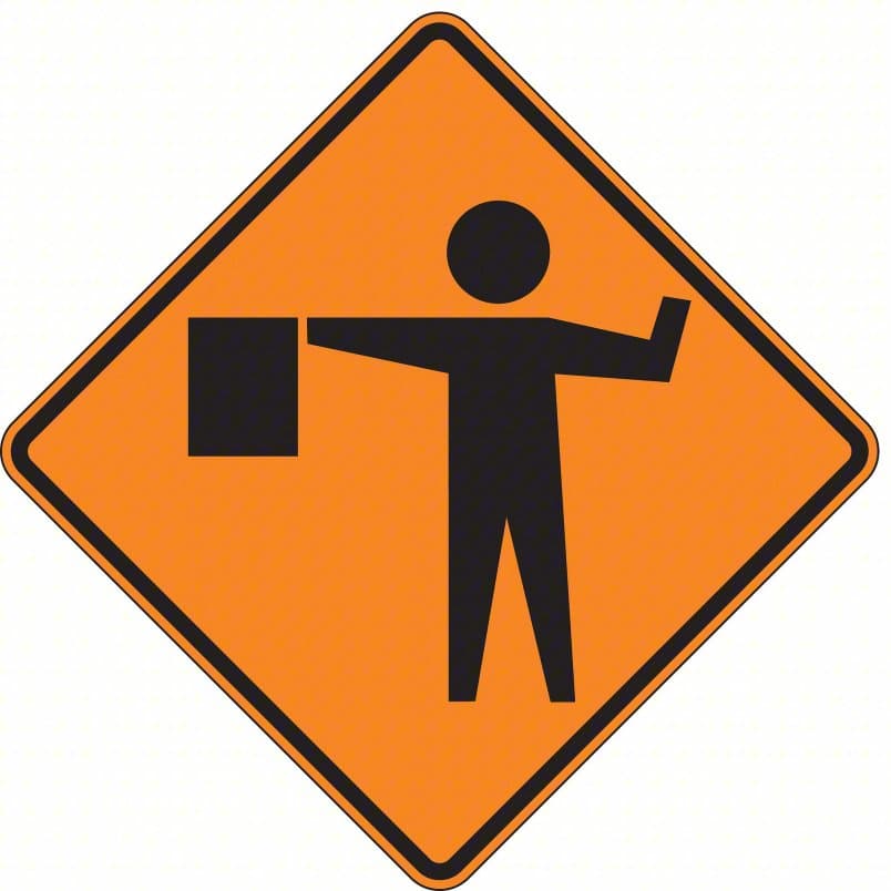 Flagger Ahead Roll-Up Traffic Sign – Reflective 48" x 48" with Sewn Pockets