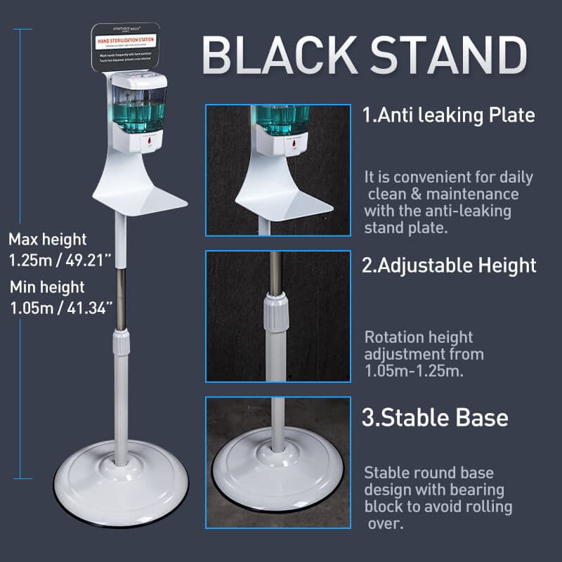 Automatic Touchless Hand Sanitizer Station w Floor Stand, 600ml